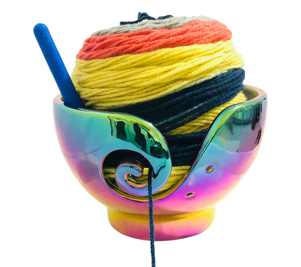 Multi-Color Ceramic Yarn Bowl for Crochet and Knitting.