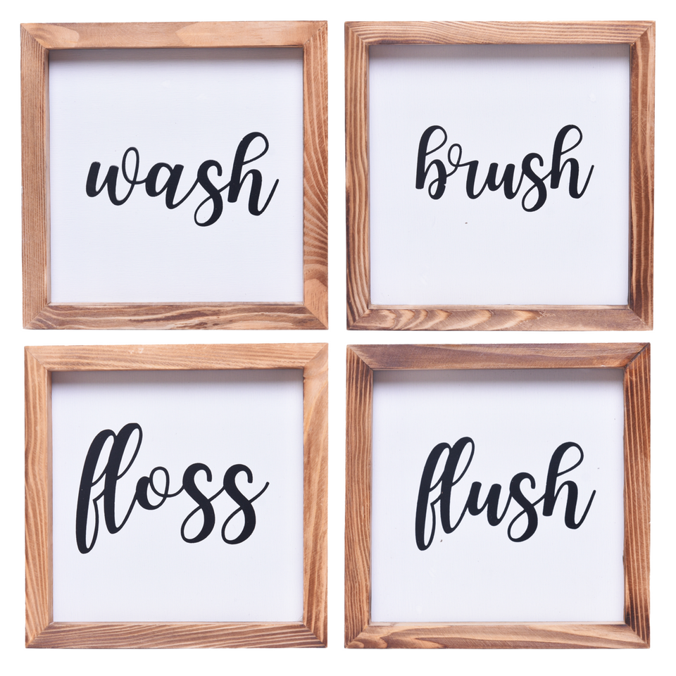 Wash, Brush, Flush, Floss Sign | Farmhouse Wall Art Home Decoration