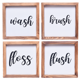 Wash, Brush, Flush, Floss Sign | Farmhouse Wall Art Home Decoration