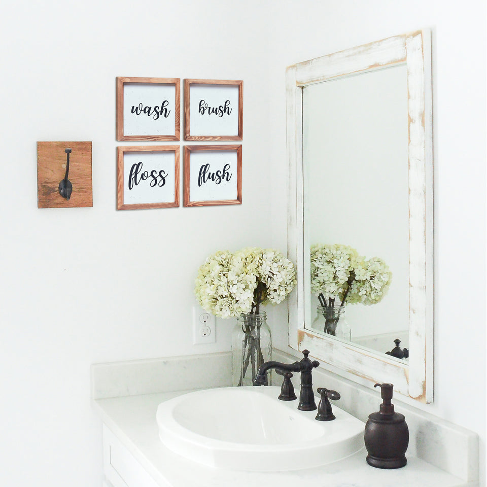 Wash, Brush, Flush, Floss Sign | Farmhouse Wall Art Home Decoration