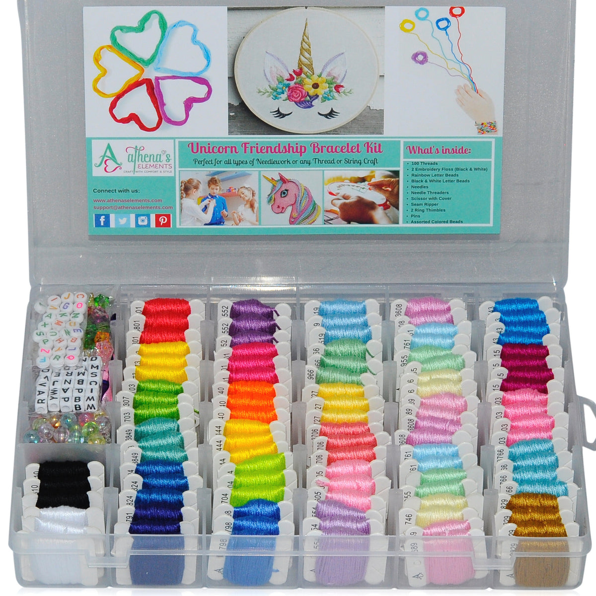 Athena's Elements Friendship Bracelet String Kit - 276pcs Embroidery Floss  and Accessories - Labeled with Thread Numbers for Cross Stitch Supplies