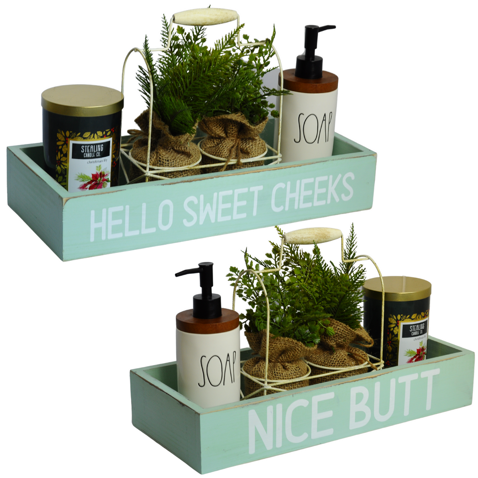 Hello Sweet Cheeks Bathroom Decor Box | Farmhouse Wooden Toilet Storage Organizer