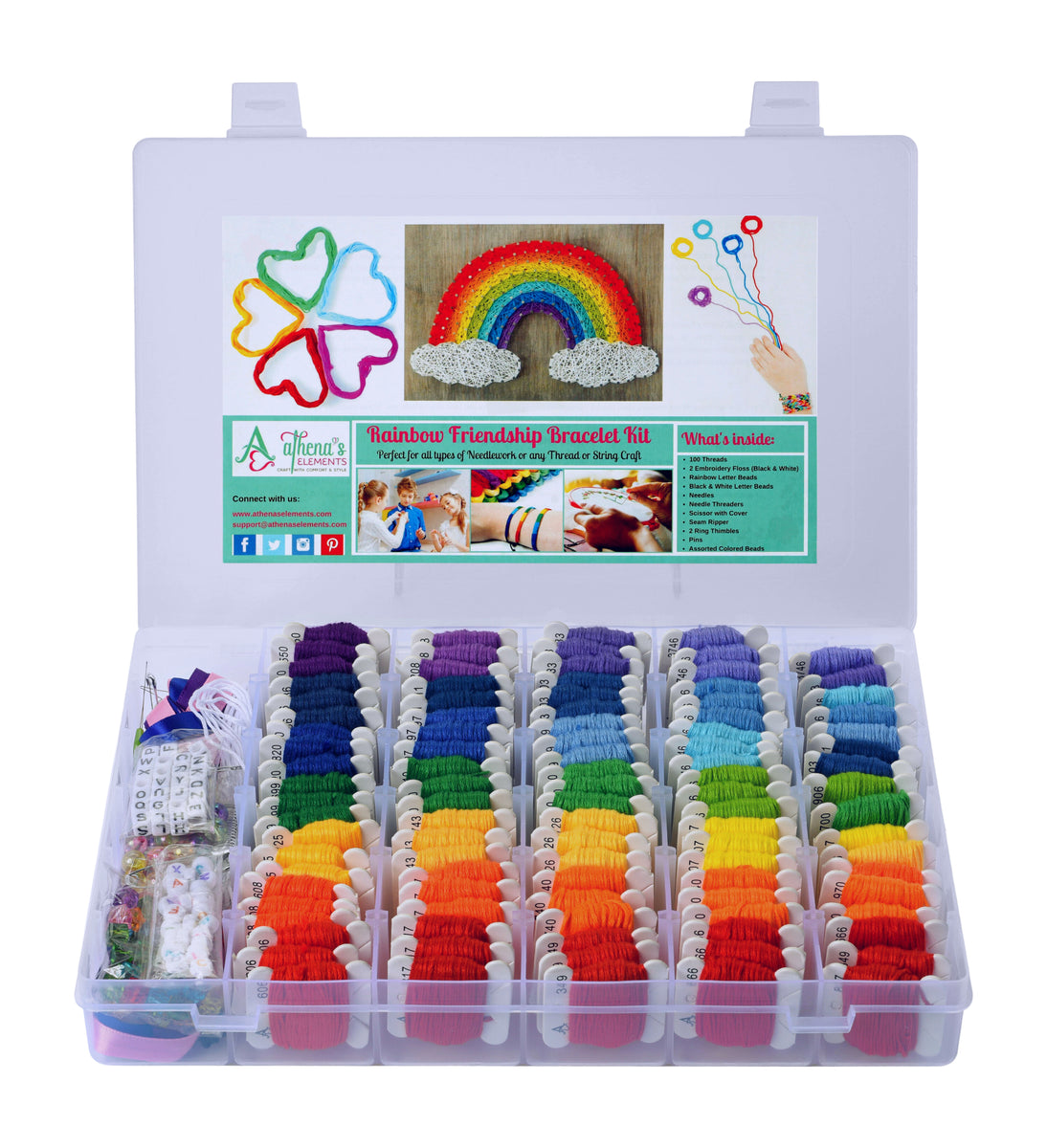 Athena's Elements Embroidery Floss Friendship Bracelet String Kit - 276pcs  Embroidery Thread and Accessories - Colors are Labeled
