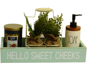 Hello Sweet Cheeks Bathroom Decor Box | Farmhouse Wooden Toilet Storage Organizer