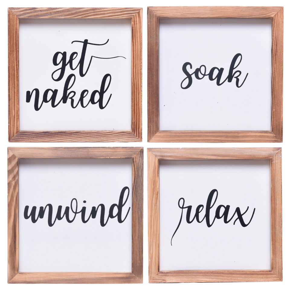 Get Naked, Soak, Unwind, Relax Sign | Farmhouse Wall Art Home Decoration
