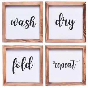 Wash, Dry, Fold, Repeat Sign | Farmhouse Wall Art Home Decoration