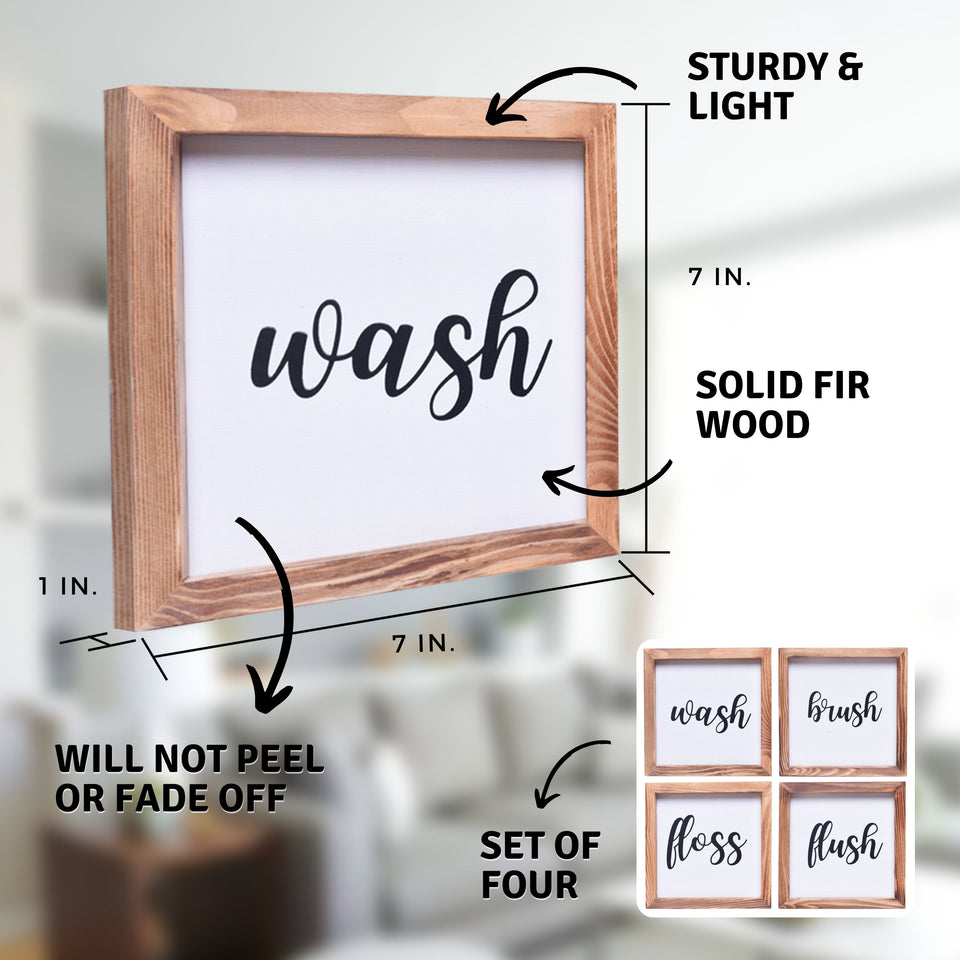 Wash, Brush, Flush, Floss Sign | Farmhouse Wall Art Home Decoration