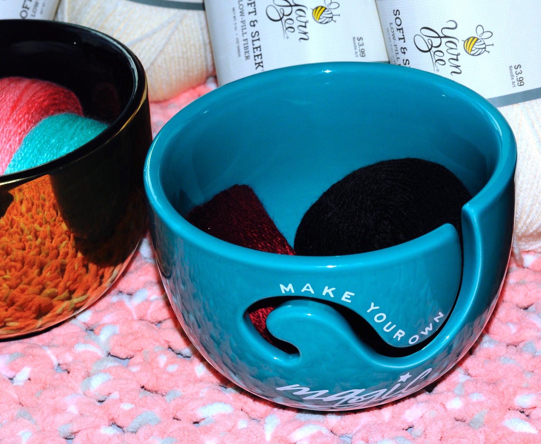 Turquoise Flower Yarn Bowl, Yarn Bowl, Knitting Bowl, Crochet Bowl,  Turquoise and White Yarn Bowl 
