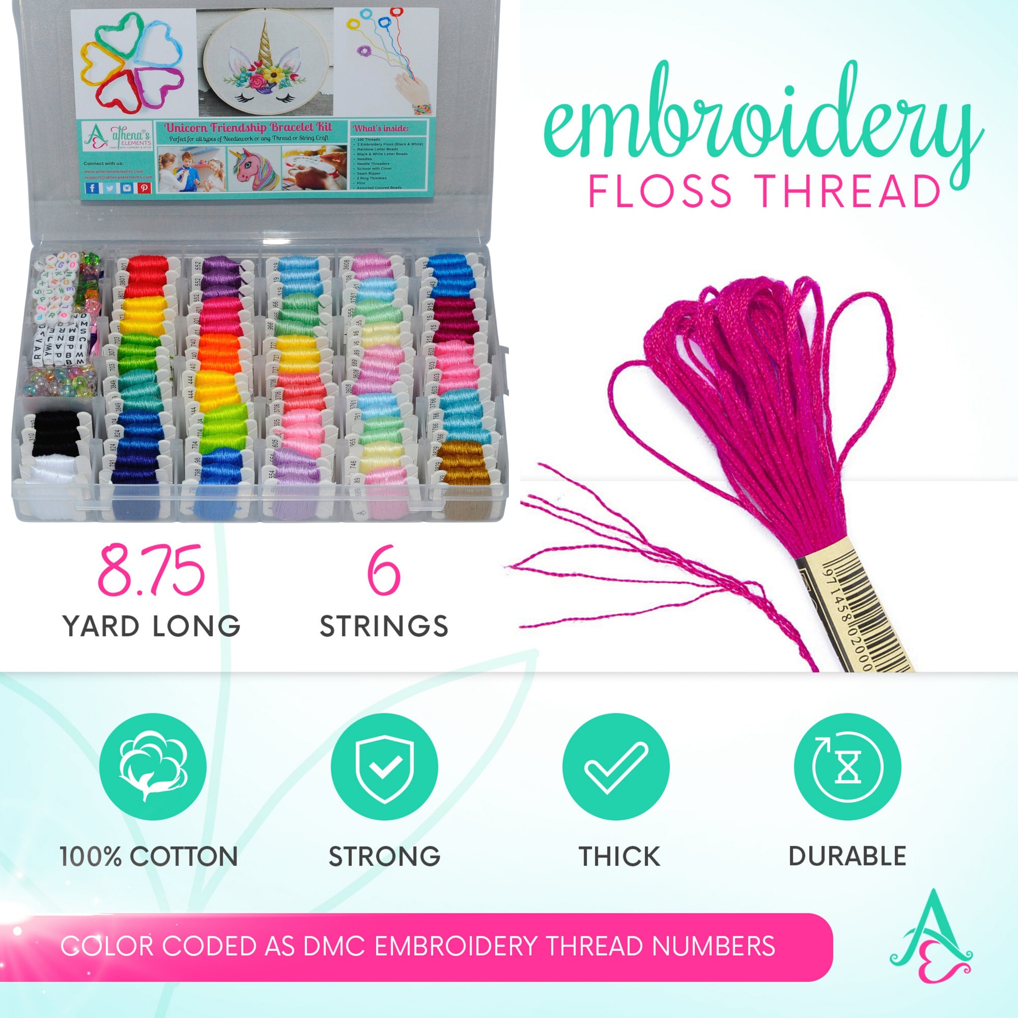Friendship Bracelet String Kit - Cross Stitch Hand Embroidery Floss Set with Organizer Box for Beginners. Friendship Bracelet Kit for Adults.